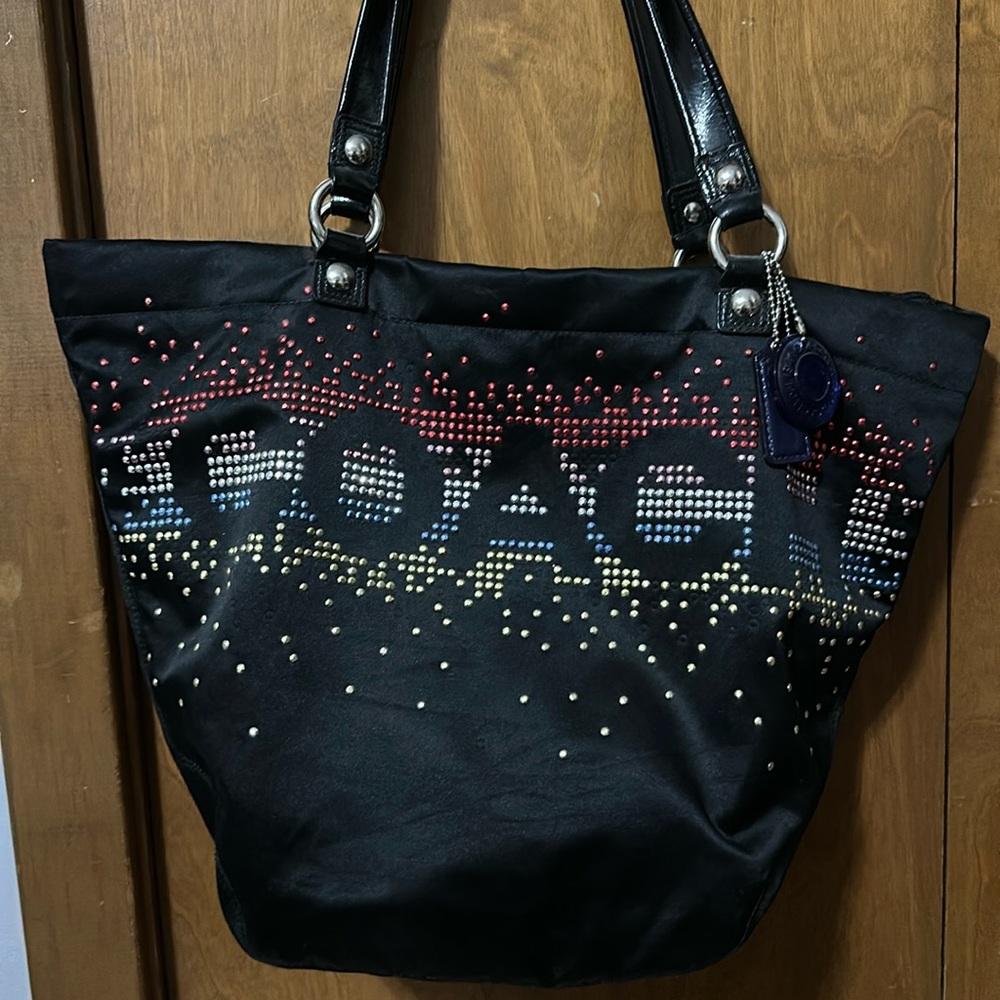 Coach Special Edition Holiday Poppy Tote with Multicolored Bling Rivets 17144